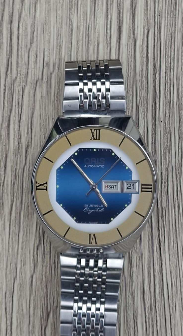 Oris Orologi: Oris Crystal D/D Auto eith Roman Numerals and blue dial.1970 – Usato da St-Cergue venduto da gar_x2b7 2