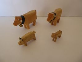 4 Fuchs Holztiere 2 Kuh, Schwein, Schaf, unbemalt