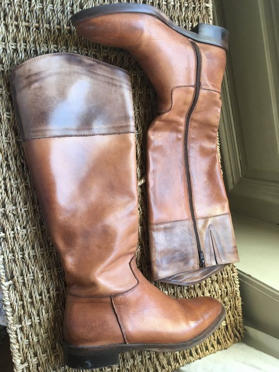 Bottes Cavalières En Cuir Taupe – Femme Taille 39 – Neuves Sans Boîte