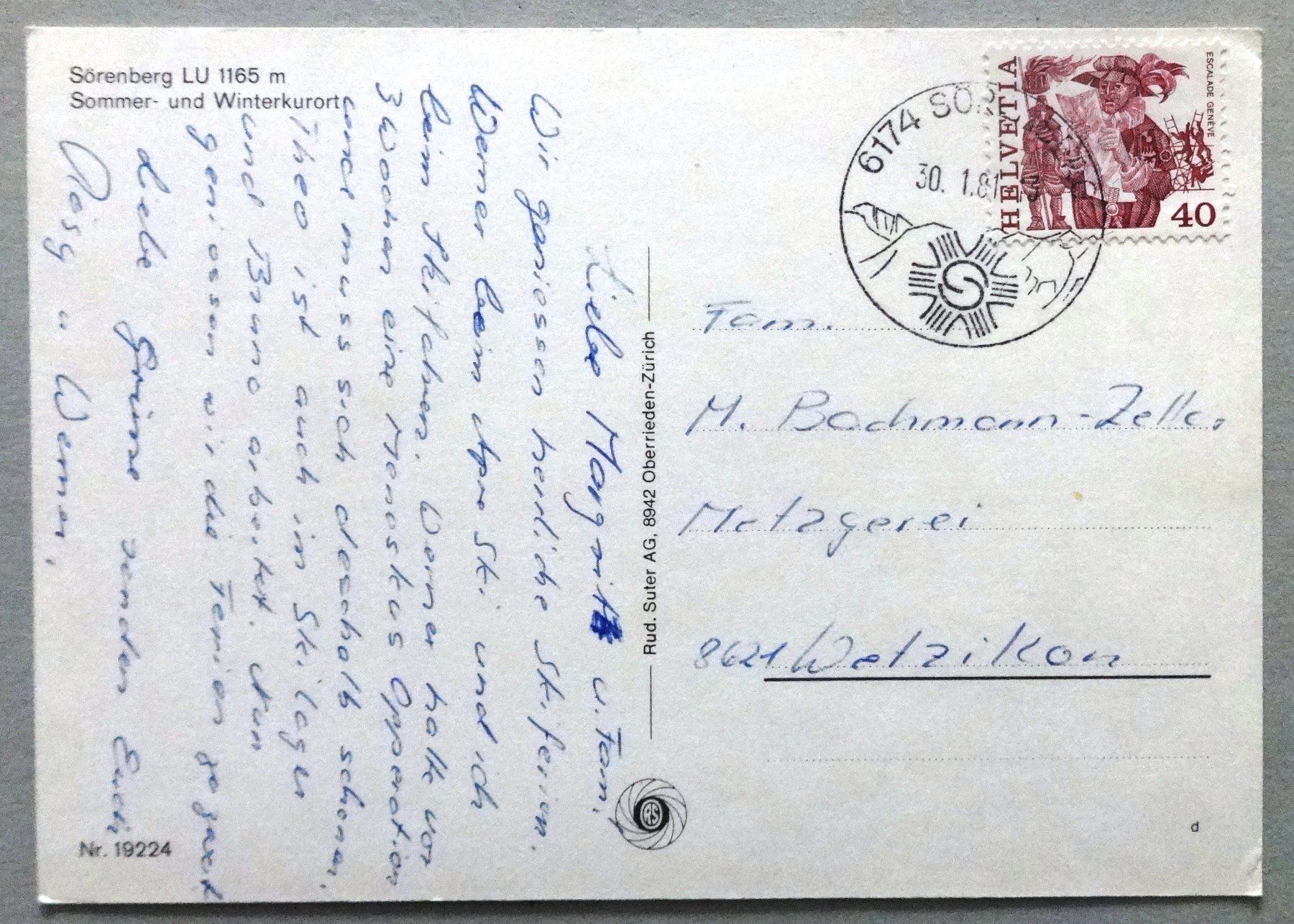 Cartoline postali: Sörenberg LU 1165 m – Usato da Fétigny venduto da Billy2miny 1