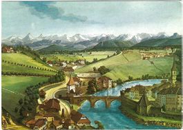 AK Bern 1780/85 Untertorbrücke Kolorierte Umrissradierung