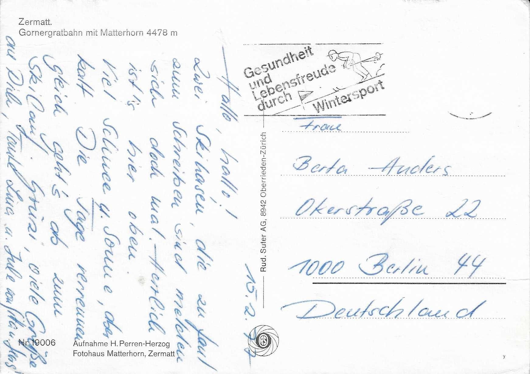 Cartoline postali: Zermatt Gornergratbahn mit Matterhorn – Usato da Rothrist venduto da Stranglehold 1