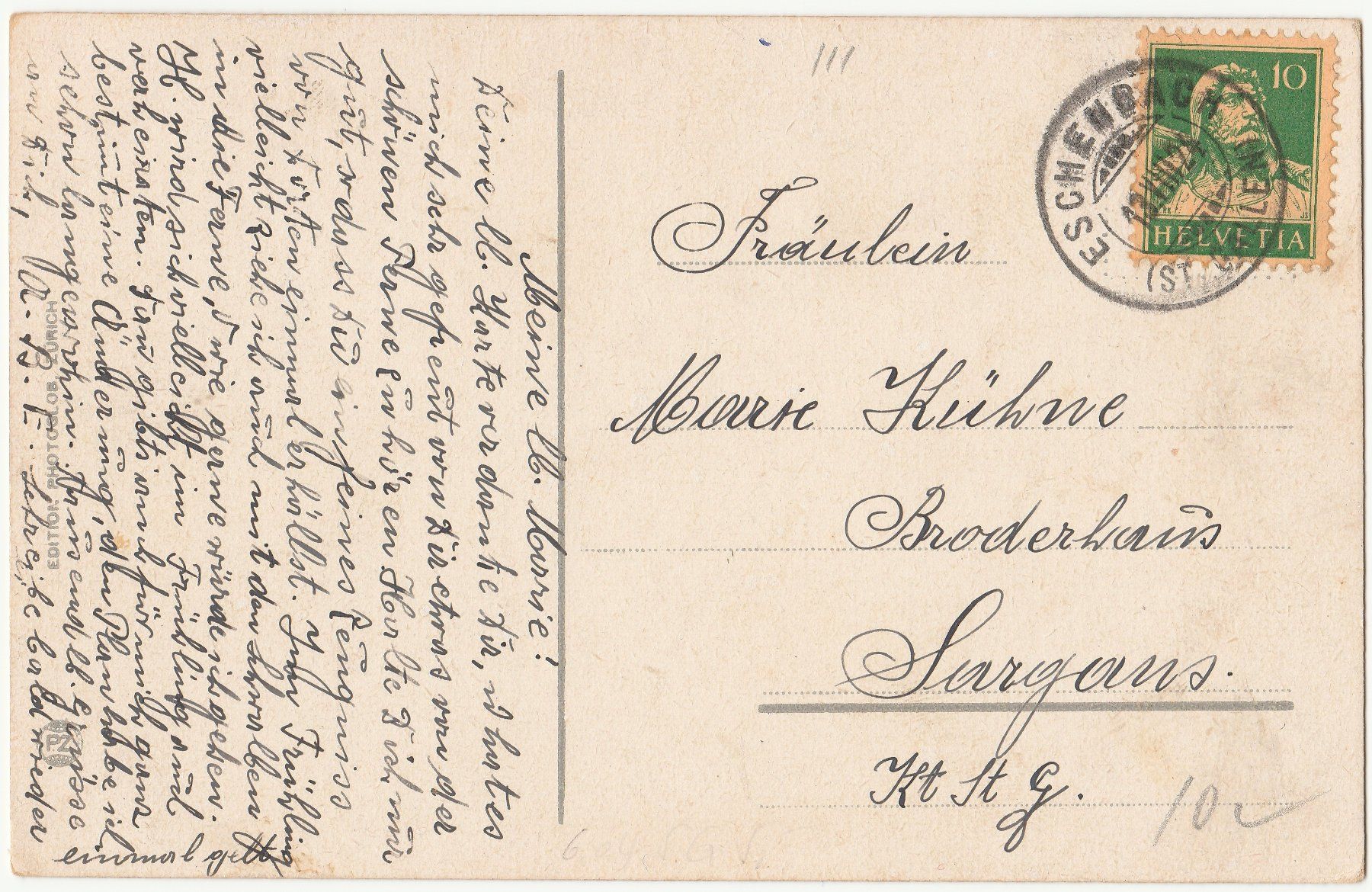 Ansichtskarten: Amden - (1924) – Gebraucht aus Fällanden von Blausegelfliege 1
