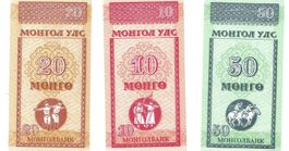 Mongolei Set 3 Stk 10-50 Mongo UNZ Serie AA Nr.3