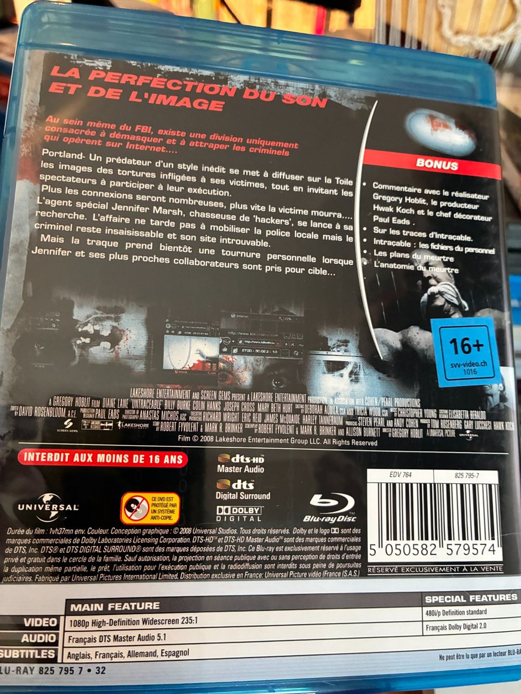 Tutti i DVDs: Intraçable (2008, Blu-ray, Thriller) – Usato da Vevey venduto da zecollector 1