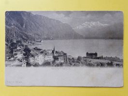 Antike Postkarte von Montreux, Genfersee,