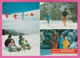 Mein Ziel Savognin gel 1989 4-Bild Karte belebt