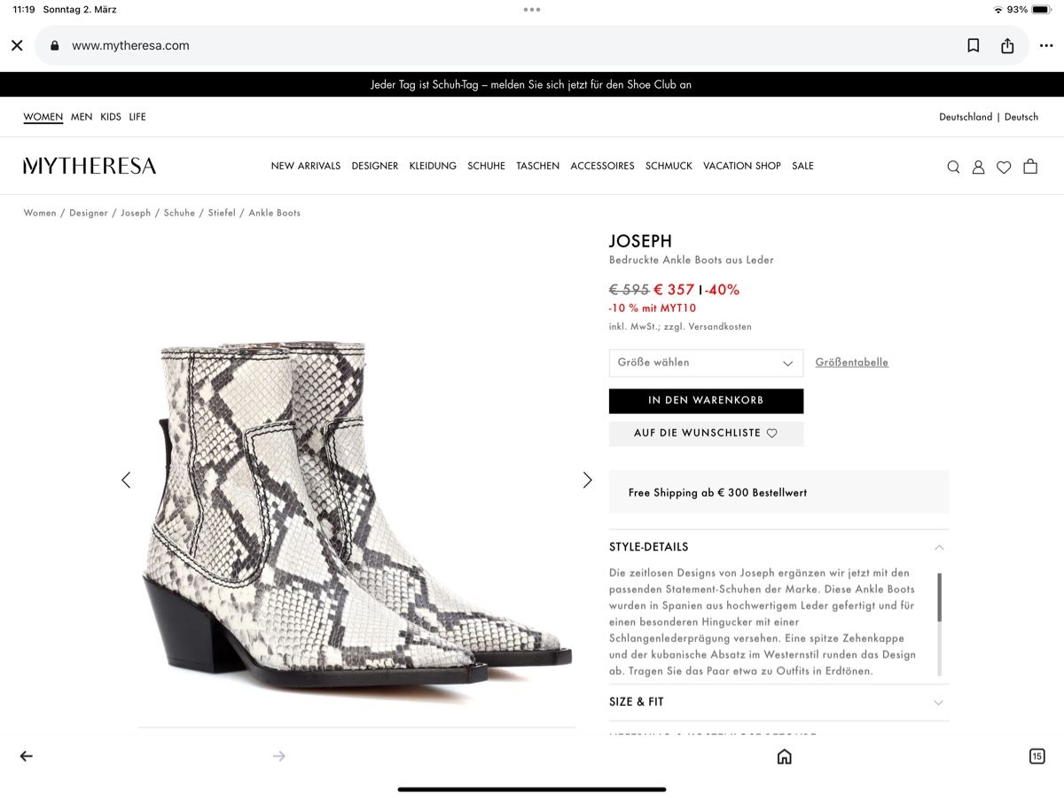 Scarpe da donna: JOSEPH Schlangenlederoptik Cowboy Boots 41neu – Nuovo (secondo la descrizione) da Matten b. Interl venduto da Kings-Fashion 1