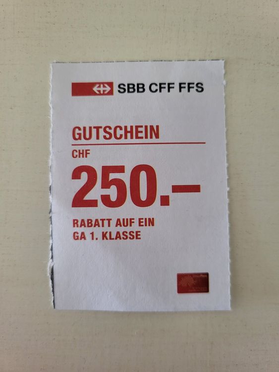 Gutschein im Wert von CHF 250 für ein GA 1. Klasse Kaufen auf Ricardo
