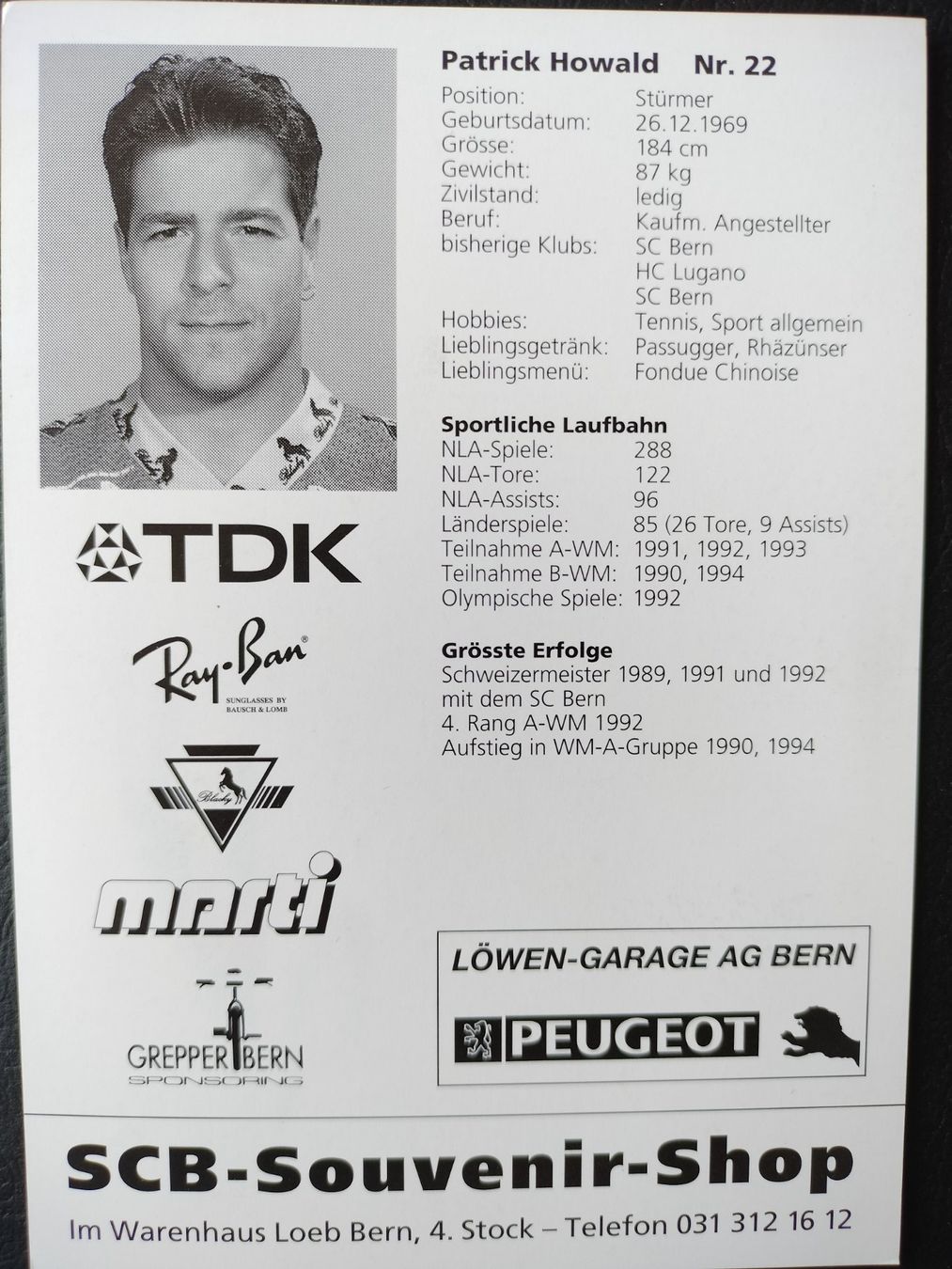 Autografi: SC Bern, SCB Autogrammkarte, Patrick Howald – Usato da Schwanden Sigrisw venduto da len_9yqg 1