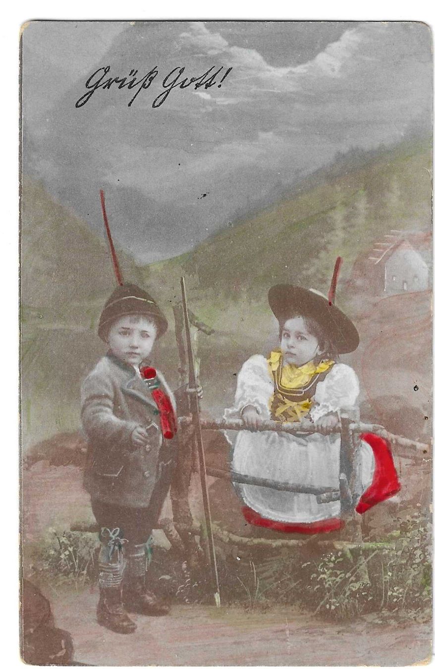 Cartoline postali: Mädchen und Bube in Tracht – Usato da Kloten venduto da kanschweiz