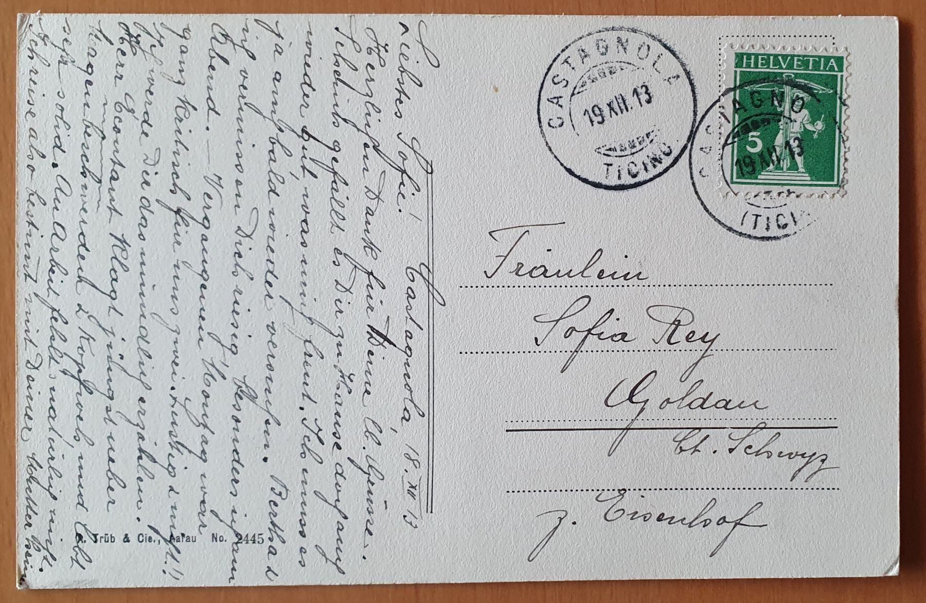 Cartoline postali: Castagnola - Hotel Pension Müller 1913 – Usato da Kreuzlingen venduto da Rschweiz1 1