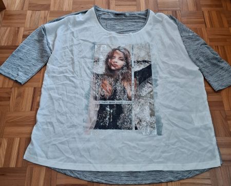 T-shirt neuf Yessica blanc-gris/T-Shirt Yessica neu weiß-gra