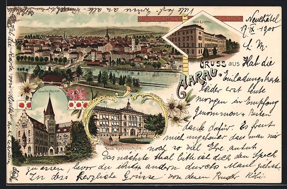 Cartoline postali: Litho Aarau, Neue Kaserne, Gewerbemuseum – Usato da Berlin venduto da bartko-reher