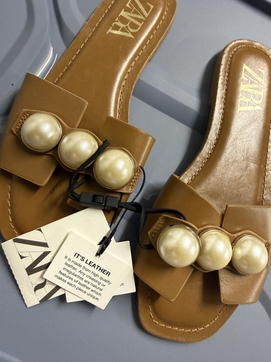 Zara Scarpe da donna: Zara leather flat pearl sandals, new, size 38 – Nuovo e nell'imballaggio originale da Zürich venduto da EShopping81 2