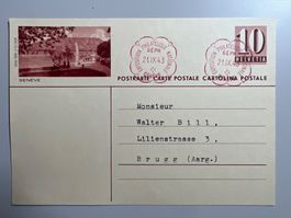 1943 GEPH Genf 10 Rp.Postkarte mit Bild Geneve