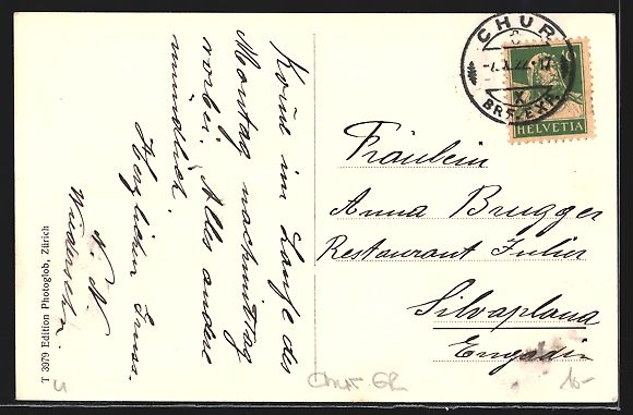 Cartoline postali: Chur, Teilansicht mit Fontanadenkmal aus – Usato da Berlin venduto da bartko-reher 1