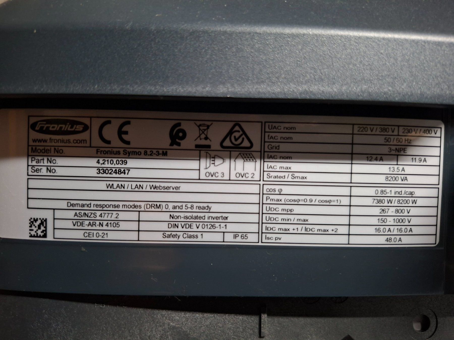 Fronius Wechselrichter: Fronius Symo 8.2-3-M mit Smart Meter TS 65A-3 – Gebraucht aus Rorschacherberg von jul_c2yd 2