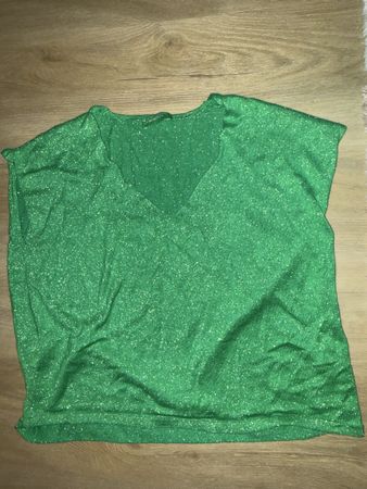 Benetton Shirt Grün Glitzer XS/CH Top Zustand!