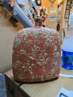 Retro Vase, Keramik, orange-beige, Vintage Deko (T)