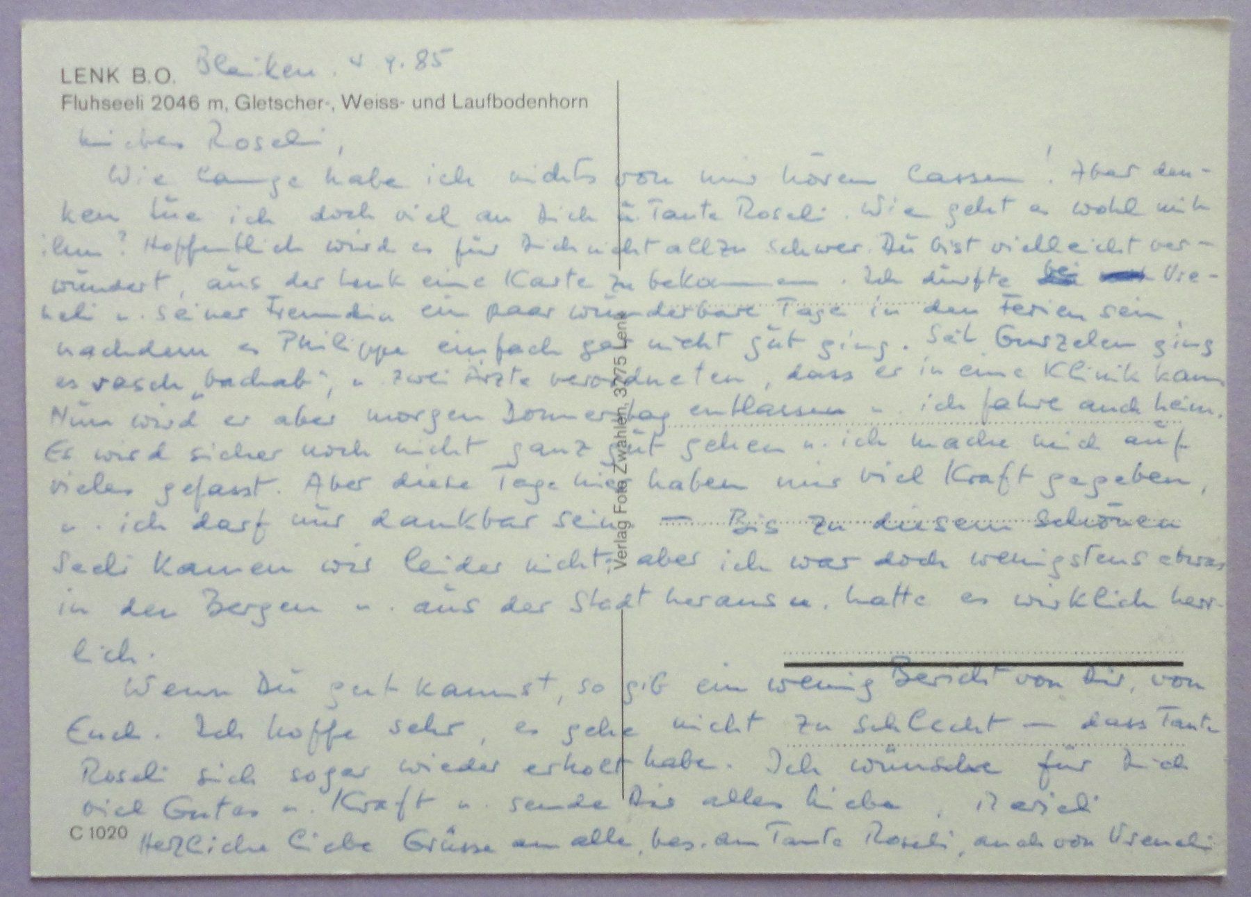 Cartoline postali: Lenk, B.O., Fluhseeli 2046 m – Usato da Fétigny venduto da Billy2miny 1