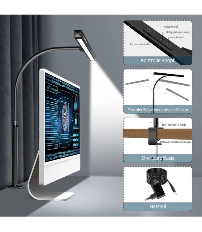LED-Schreibtischlampe Dimmbar – Mit USB-Aufladung, Stifthalter & Nachtlichtfunktion