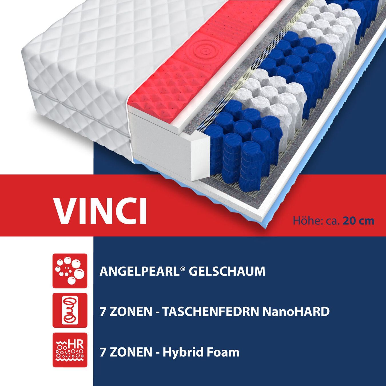 Matratzen: Matratze 90x200 VINCI - H3 - 20cm – Neu und originalverpackt aus Wallenwil von toesstal-vertrieb 2