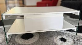 Salontisch mit SchubladeWeiss/GlasEinzelanfertigung