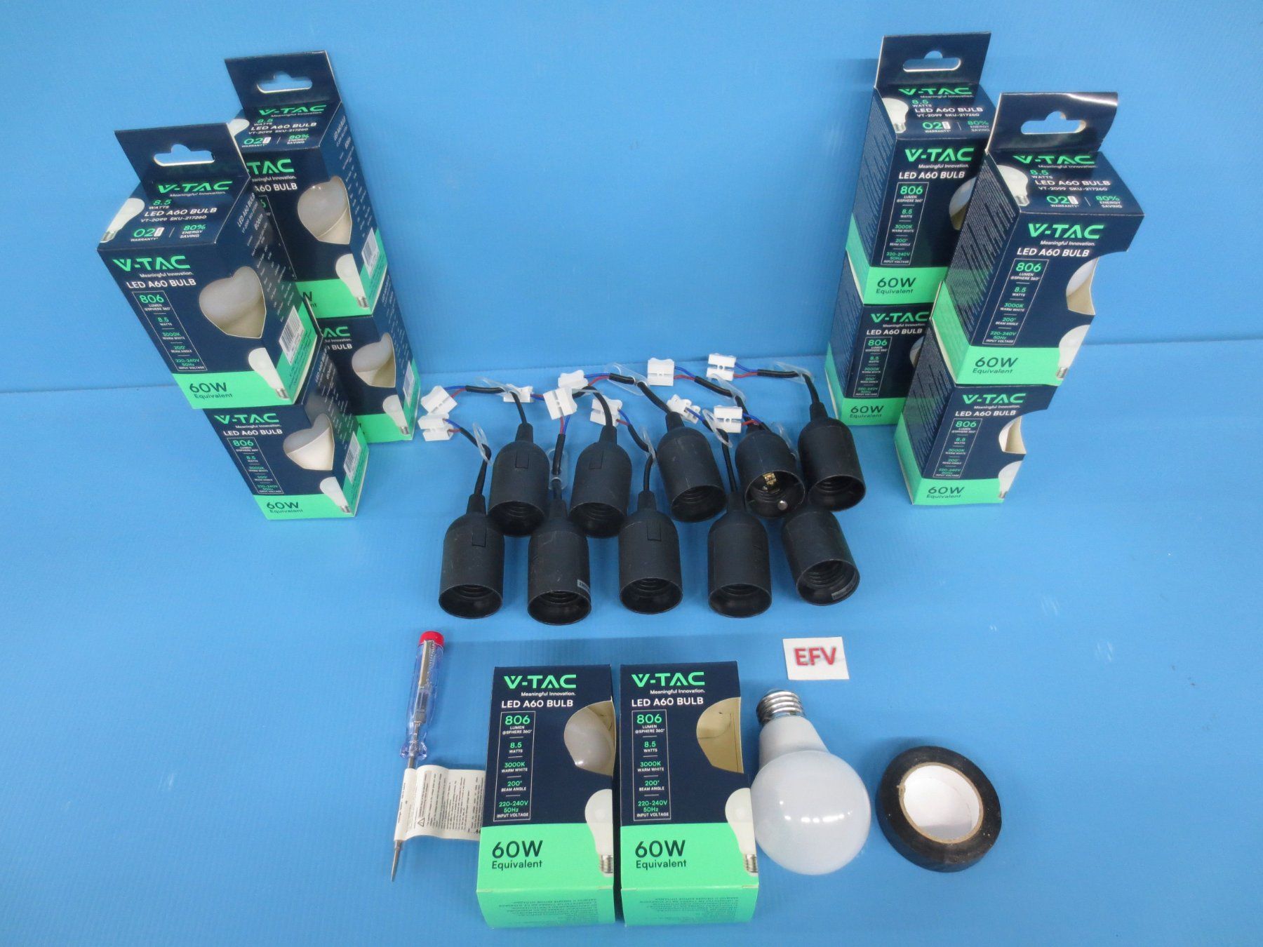 Lampade: 10 x Baustellenfassung E27+ 10 x LED 8.5W E27 + Phasenprüfer – Nuovo (secondo la descrizione) da Sulz LU venduto da Elektrofachverkauf