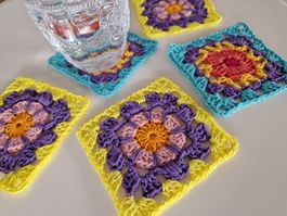 6 Gehäkelte Glas/Tassen Untersetzer, Coaster, 'Viola' Deko