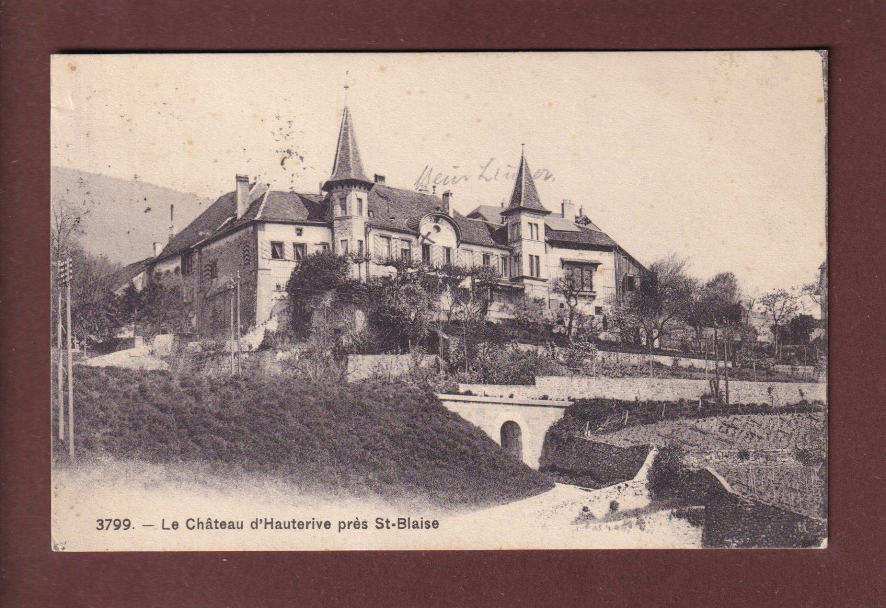 Cartoline postali: Château de HAUTERIVE près St. Blaise - 1908 – Usato da Pully venduto da nicecards