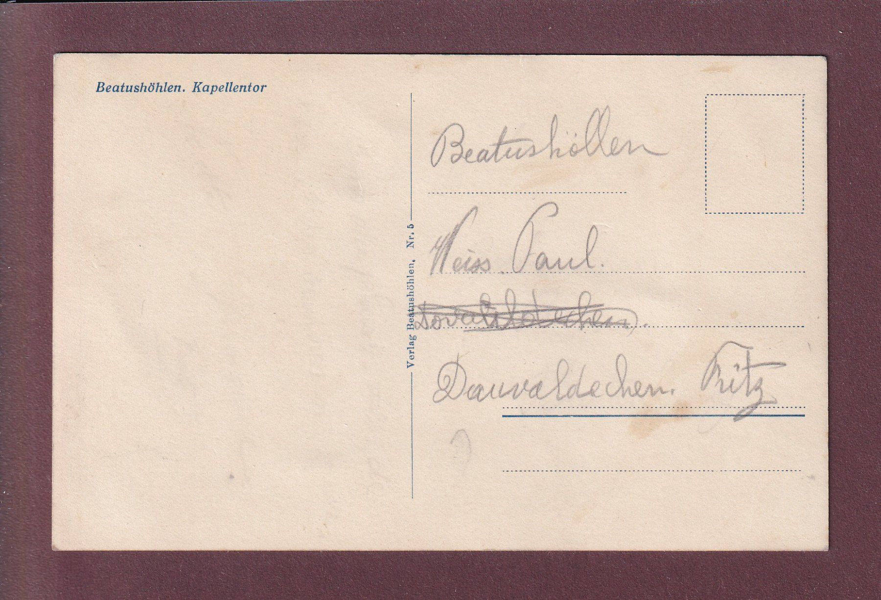 Cartoline postali: BEATUSHÖHLEN - Kapellentor – Usato da Pully venduto da nicecards 1