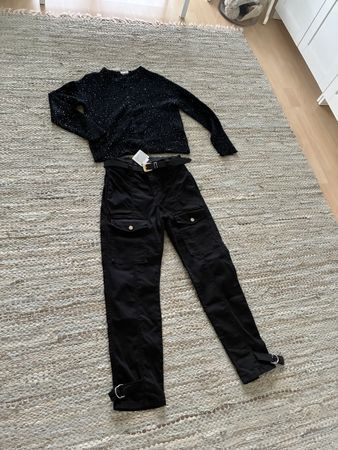 Damen Outfit Set schwarz Cardigan Hose mit Gürtel. S