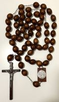 Rosenkranz gross Holz Kugeln massiv  Kreuz Medaillon Lourdes