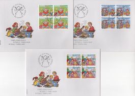Pro Juventute 2014 MH-Viererblocks auf 3 off. illustr. FDC's