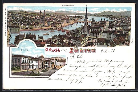 Ansichtskarten: Litho Zürich, Bahnhof, Generalansicht d – Gebraucht aus Berlin von bartko-reher