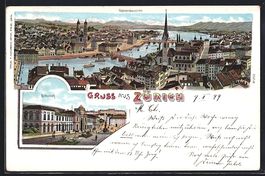 Litho Zürich, Bahnhof, Generalansicht d