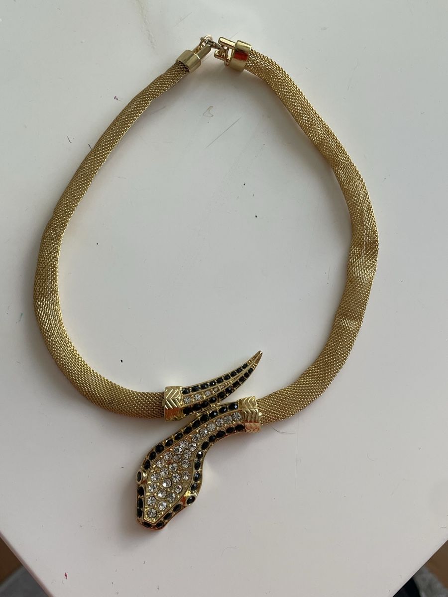 Catenine: vintege Collier serpent métal plaquer or strass – Usato da Worben venduto da benit.drn 3