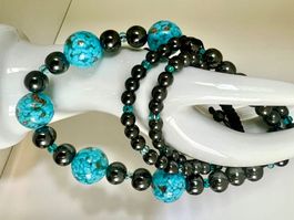 Prachtvolle Design Long Kette - Hämatit & Murano Glas - 70cm