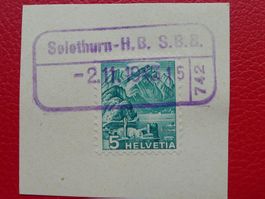 1943: seltener violetter BAHNPOST 742: Solothurn-H.B. S.B.B.