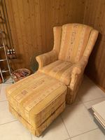 Sofa-Sessel mit Hocker im Landhausstil, gelb/beige, top!