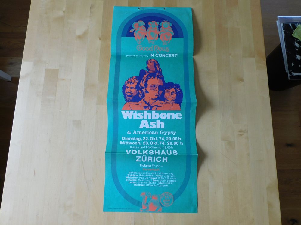1974 - altes Volkshaus Plakat - Wishbone Ash - und Infoblatt (Gebraucht ...