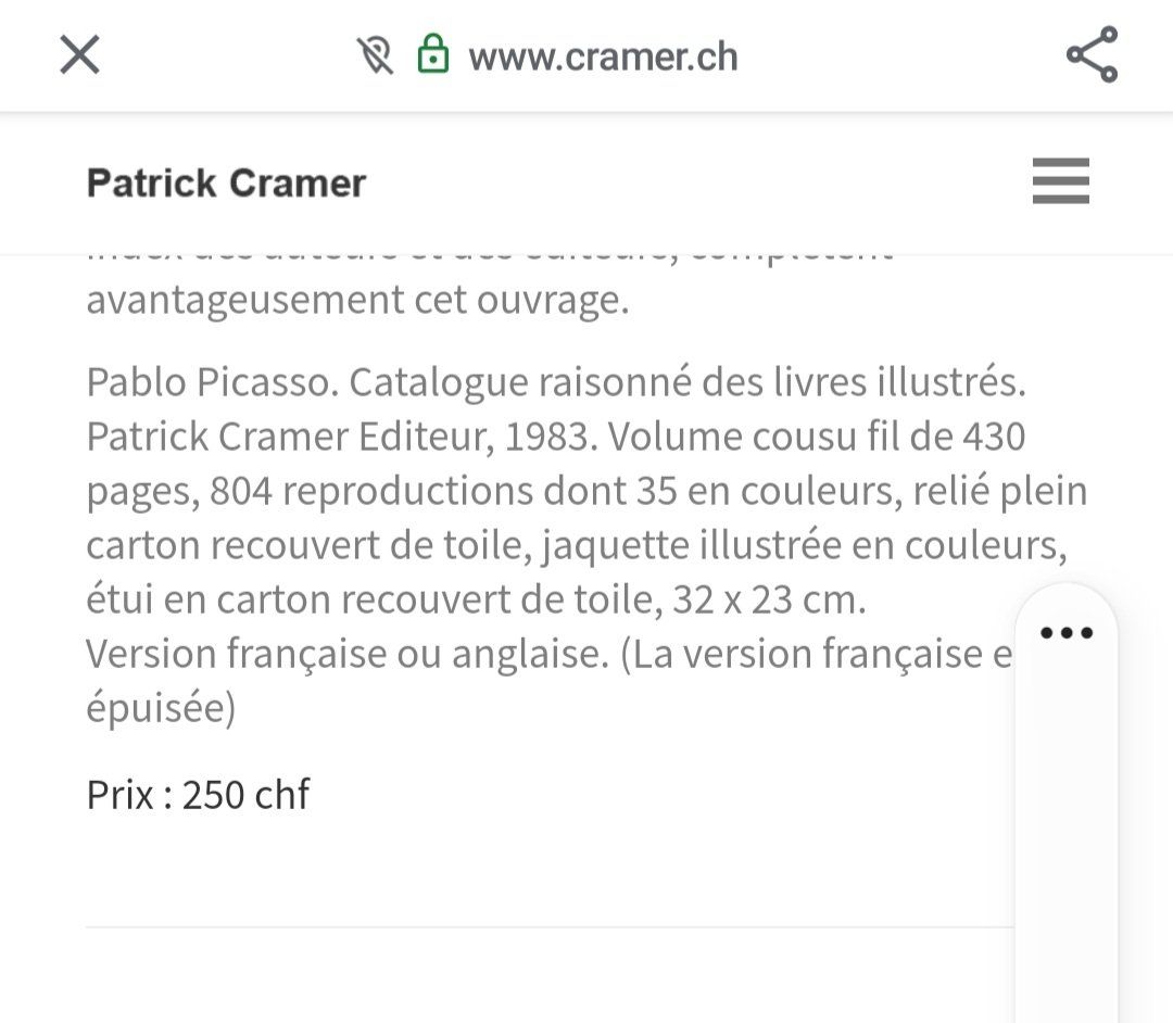 Bücher: Pablo Picasso Les Livres Illustrés, Patrick Cramer, 1983 – Gebraucht aus Chêne-Bourg von chsandra34 6