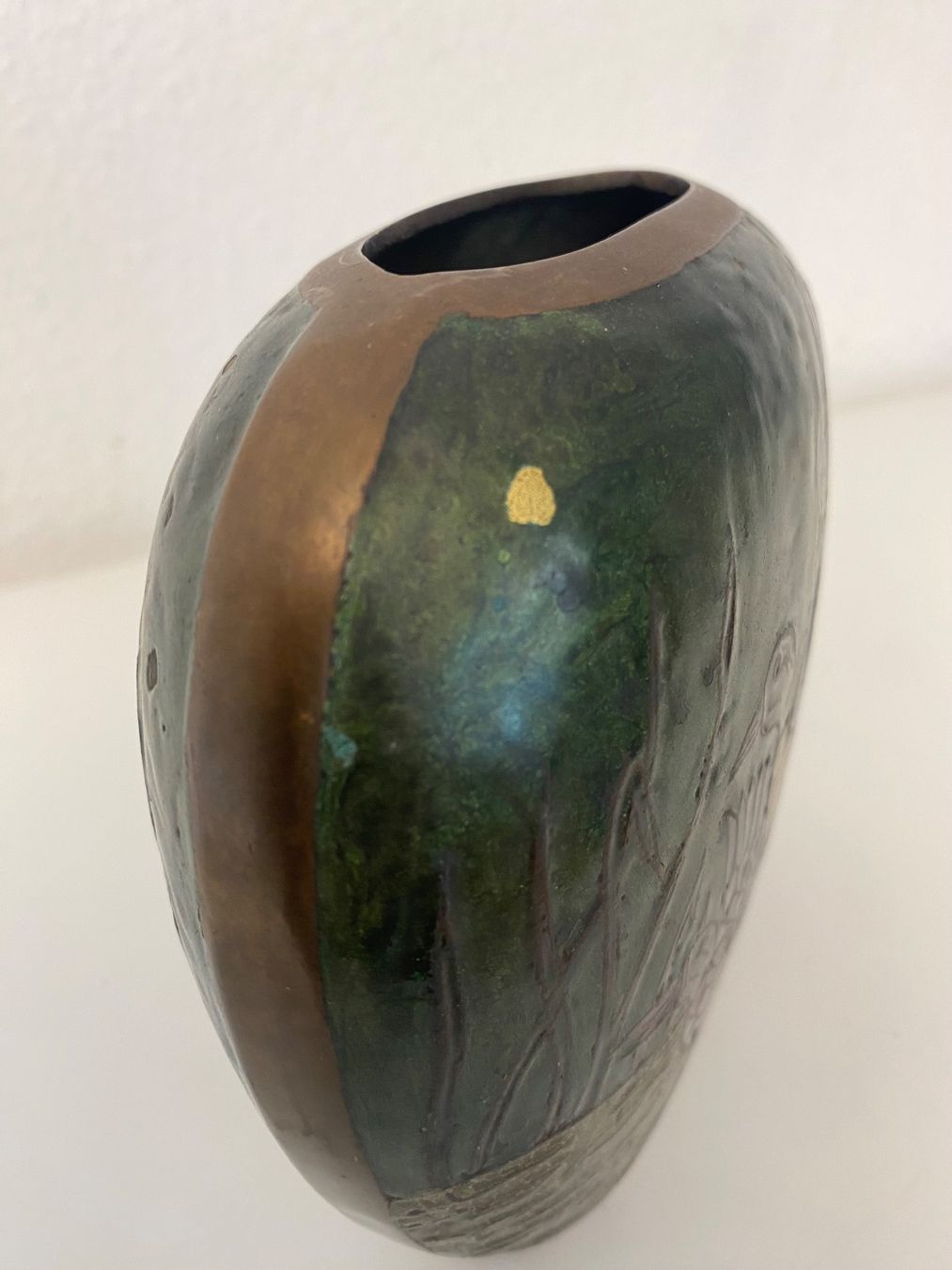 Vasen & Gefässe: Messingvase Jugendstil, emailliert, Wildentenmotiv – Gebraucht aus Zürich von Arche_Brockenhaus 7
