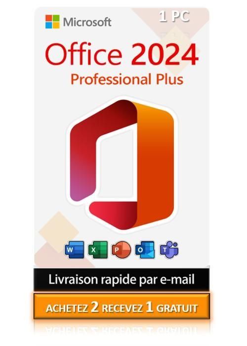 Microsoft Office 2024 Pro Plus – Clé Produit, Français, 1 PC