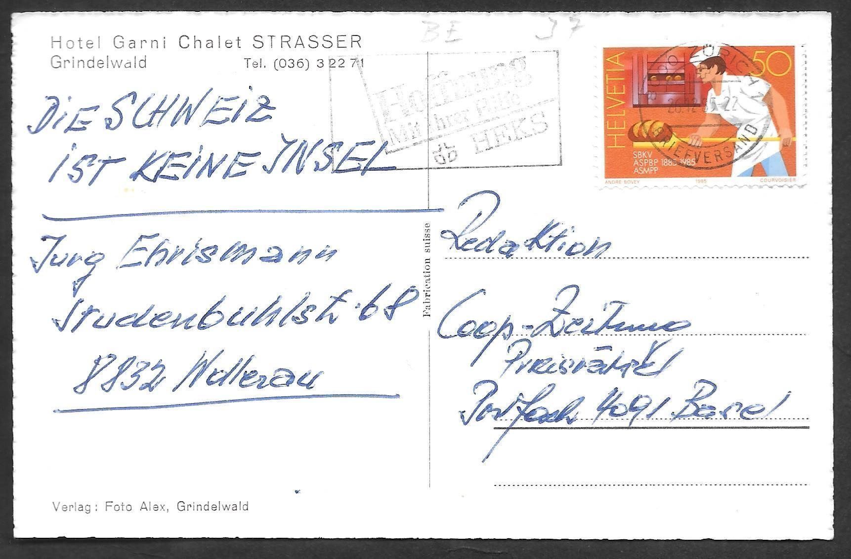 Cartoline postali: Grindelwald Hotel Garni Chalet Strasser – Usato da Olten venduto da clotaldi 1