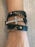 Wickelarmband in Dunkelgrün mit Strass
