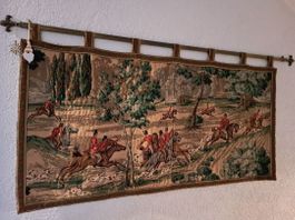 Wandteppich Jagdmotiv, Vintage Gobelin Wandbehang Top