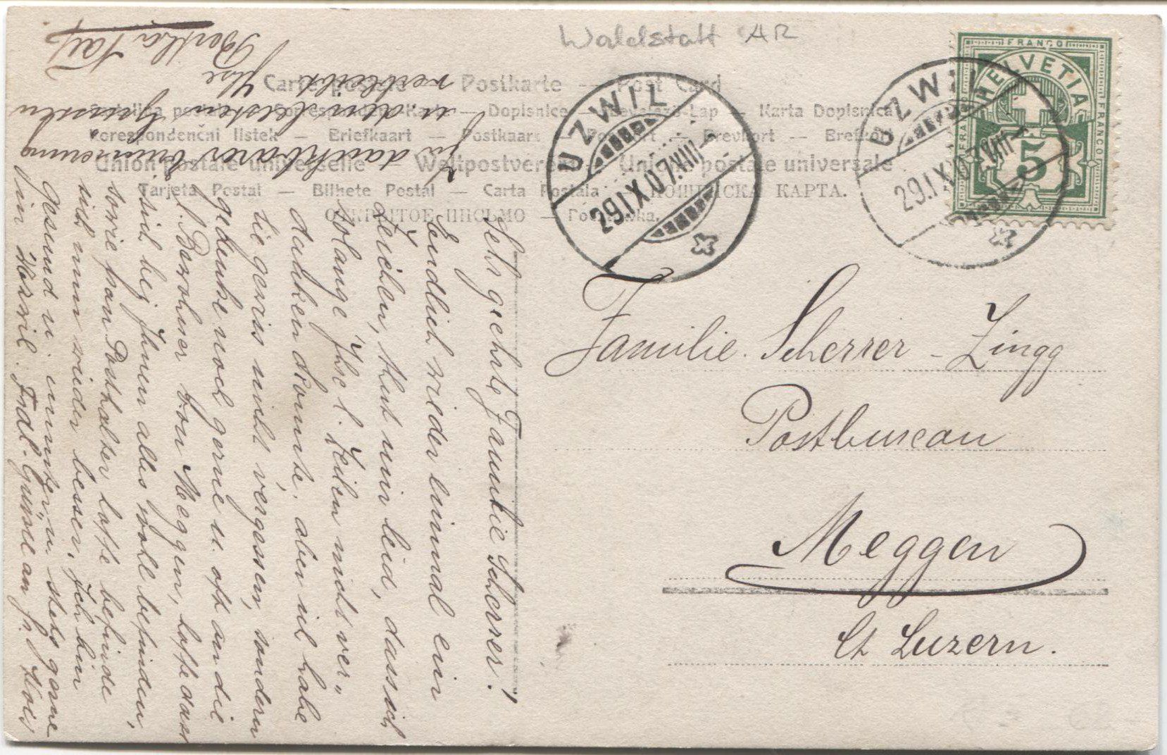 Cartoline postali: WALDSTATT AR 1907 – Usato da Wil SG venduto da Clanx 1