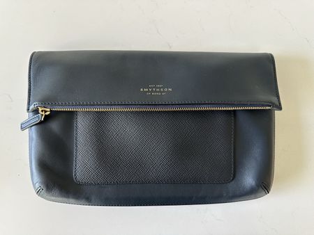 Smythson Leather Clutch Bag Navy Good Condition 30cm